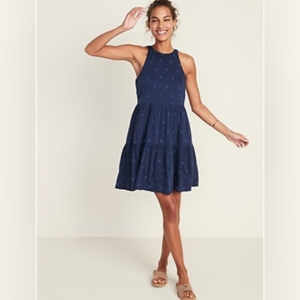 Old Navy Blue Halter Tiered Mini Dress NWOT